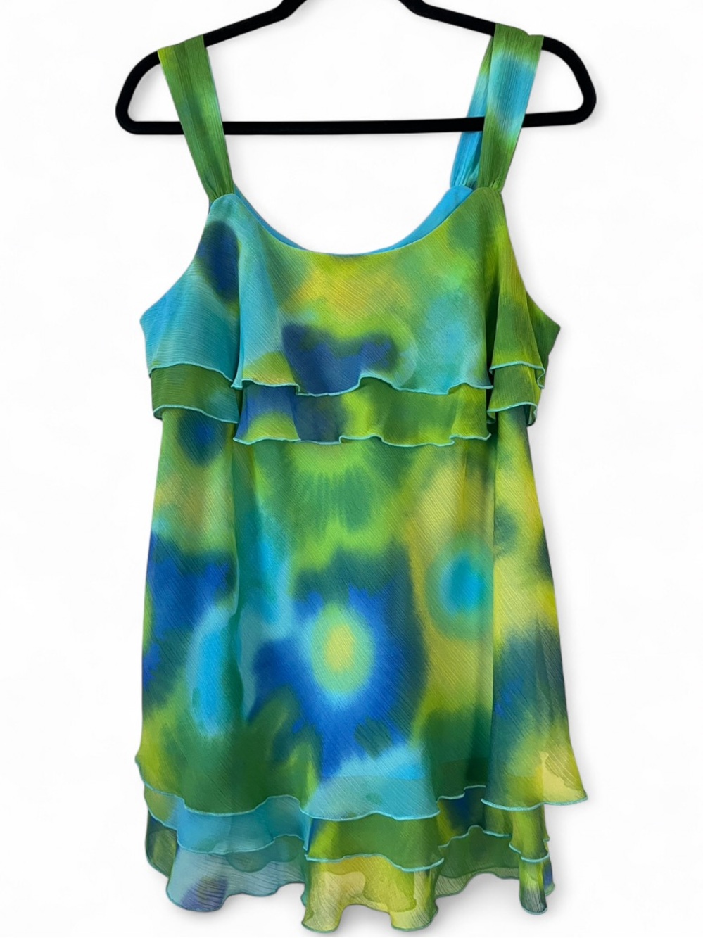 Lane Bryant Watercolor Sleeveless Top Tiered Ruffle Artsy Resort Cruise Y2K Plus